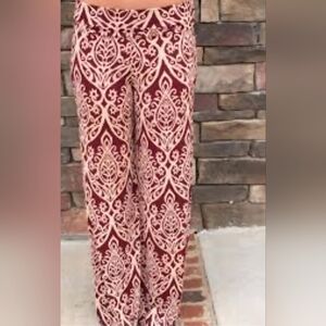 Burgundy & Beige Wide Leg Pants